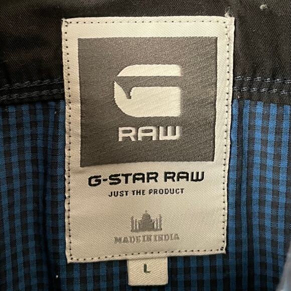 G Star Raw Shirt Mens Large Blue Check Western Yoke Cowboy Snap Button Preppy - Picture 9 of 11